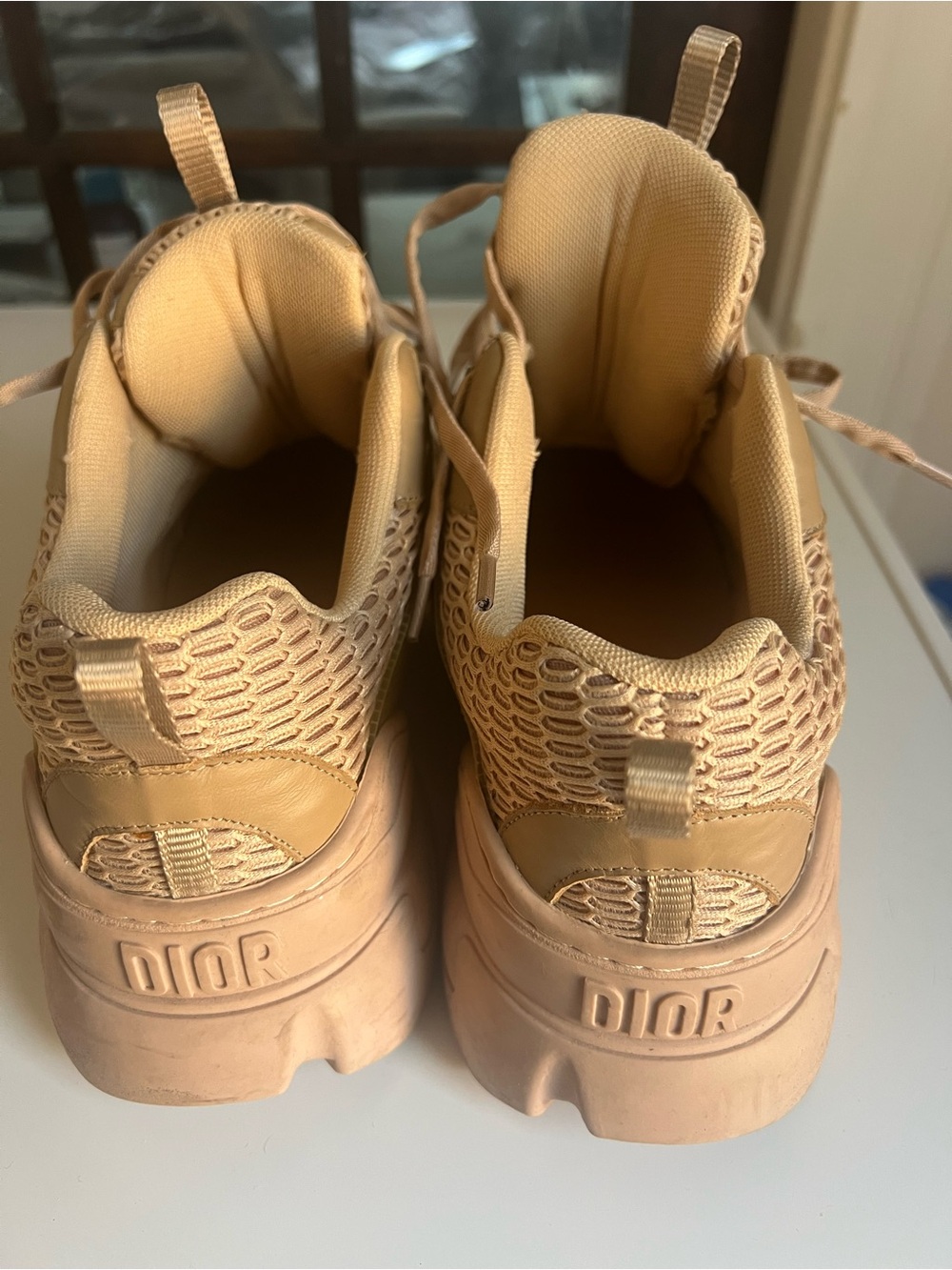 Dior Neutral Beige Mesh & Leather Platform Sneakers